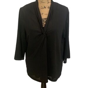 George Black Sheer Three Quarter Sleeve Gathered V Neck Blouse Size 20